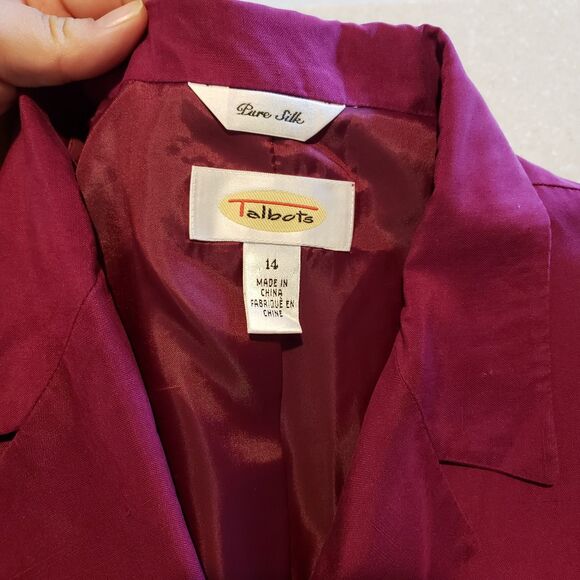 Vintage Talbots red pure silk Dress Suit Jacket Set Size 14 Career Business - Picture 2 of 13